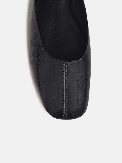 Black Eel Pattern Square-Toe Backless Slip-On Flat Mules