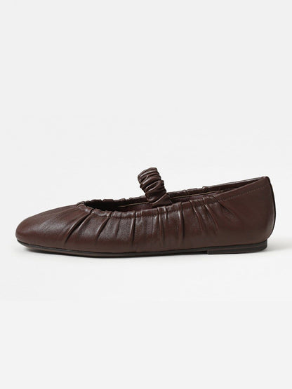 Coffee Square-Toe Elastic Mary Jane Classic Ballet Flats