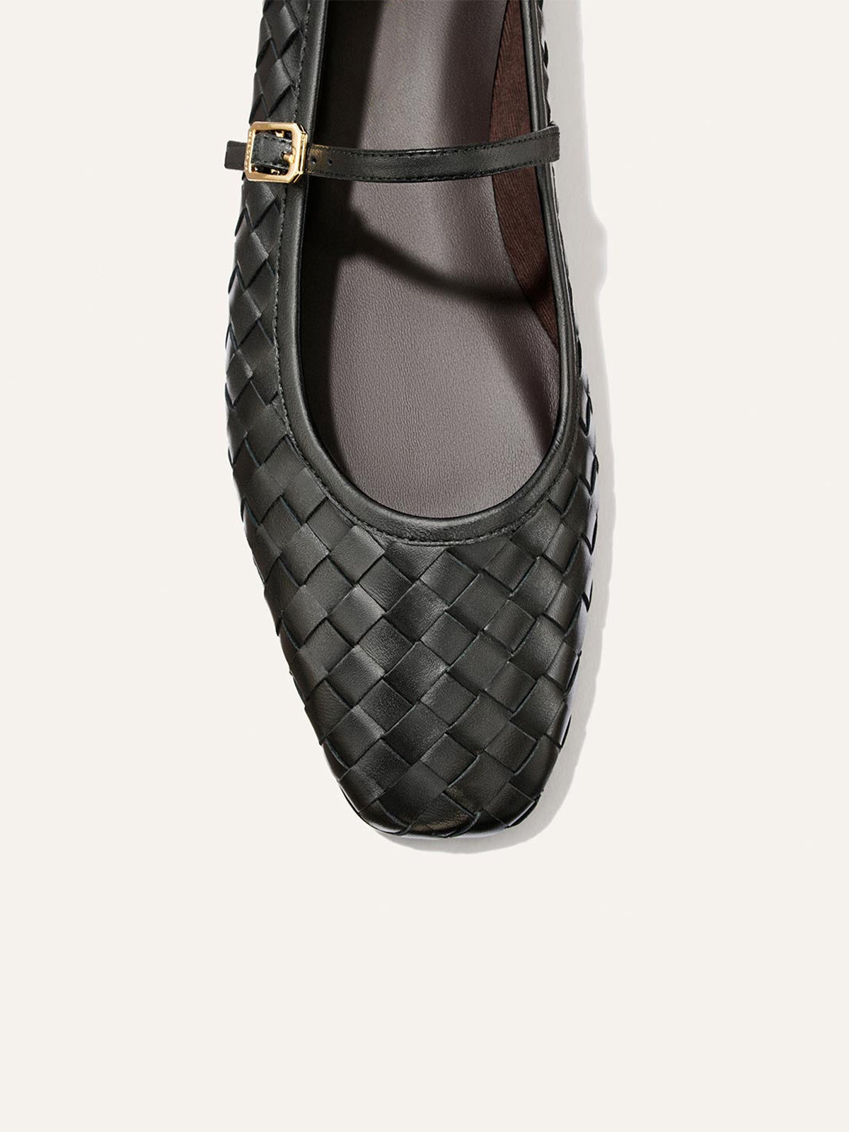 Black Woven Vegan Leather Square-Toe Mary Jane Chic Ballet Flats