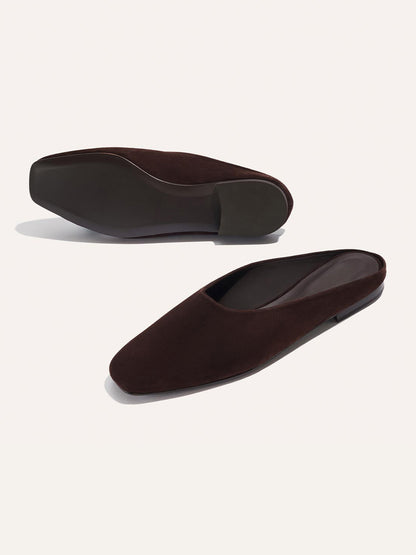 Backless Square-Toe Slip-On Chic Flats - Coffee Faux Suede