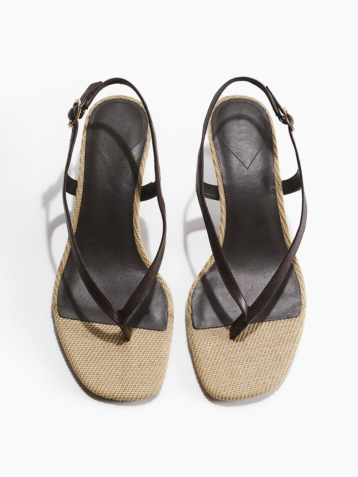 Dark Brown Square-Toe Flip-Flop Slingback Kitten Heels