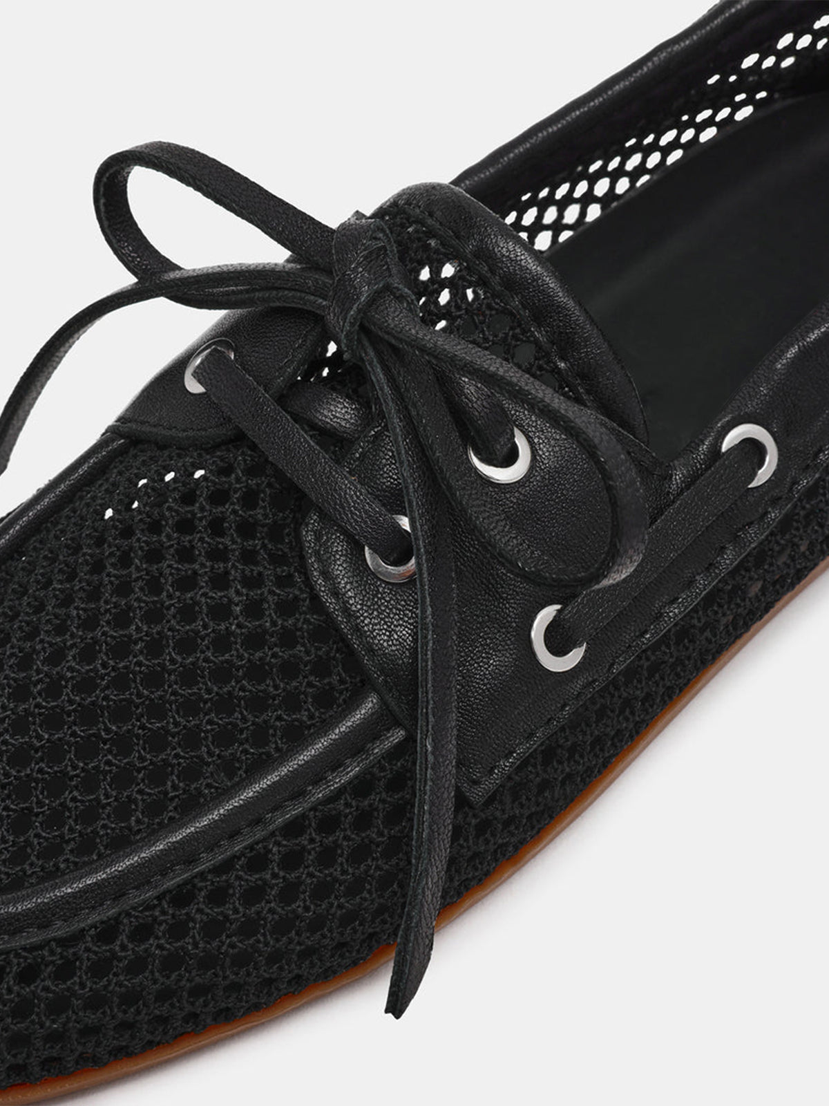 Black Mesh Round-Toe Classic Lace-Up Slip-On Flats