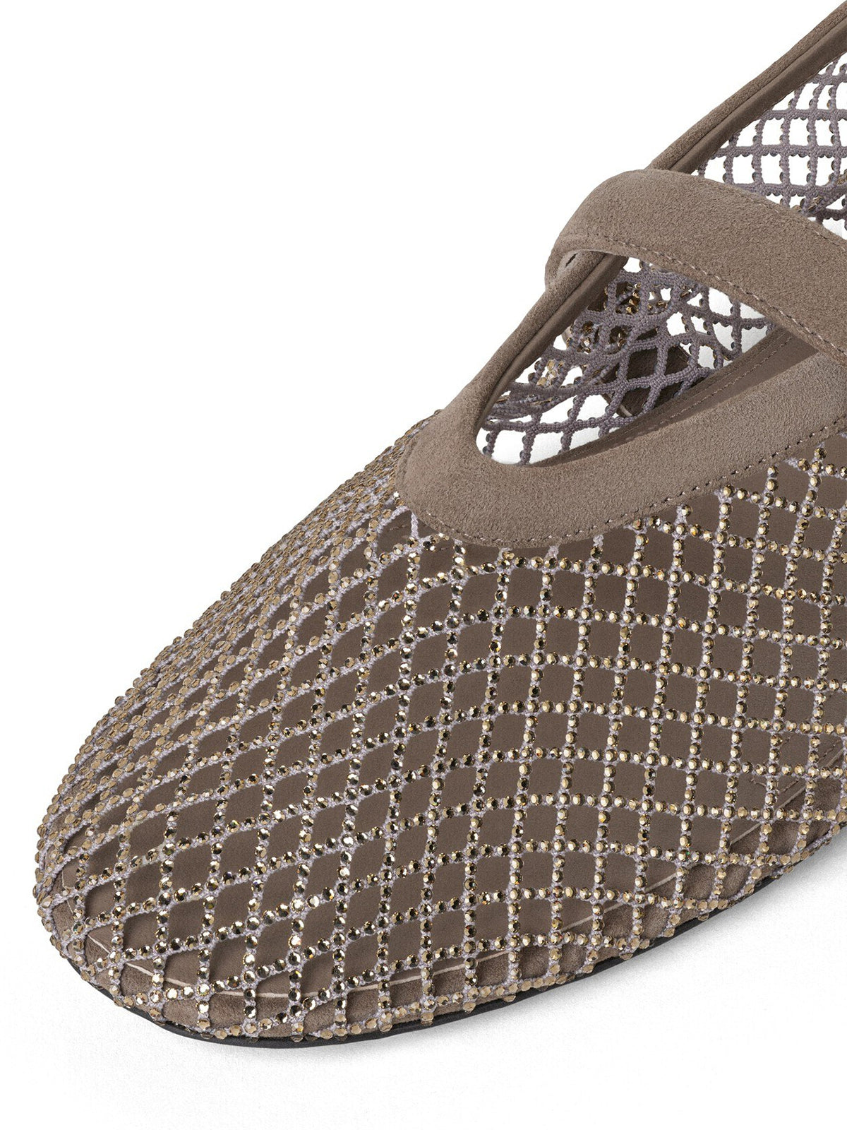 Green Mesh And Faux Suede Round-Toe Buckle Mary Jane Ballet Flats