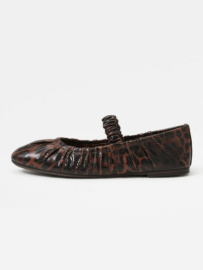 Leopard Pattern Square-Toe Elastic Mary Jane Classic Ballet Flats