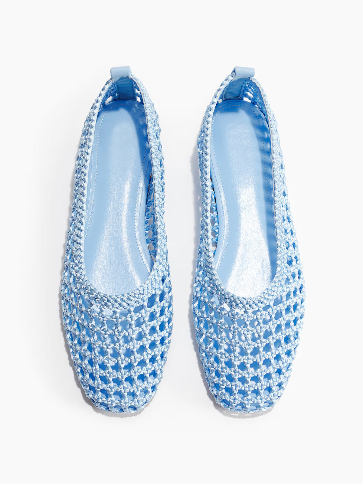 Blue Satin Woven Square-Toe Simple Slip-On Ballet Flats