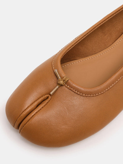 Tan Split-Toe Slip-On Ballet Flats