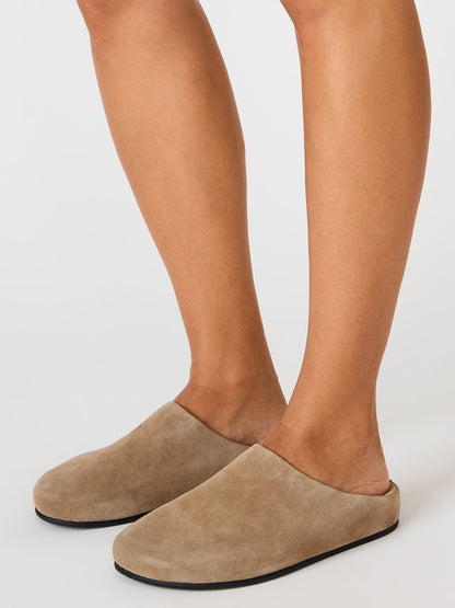 Taupe Faux Suede Round-Toe Slip-On Flats Slide