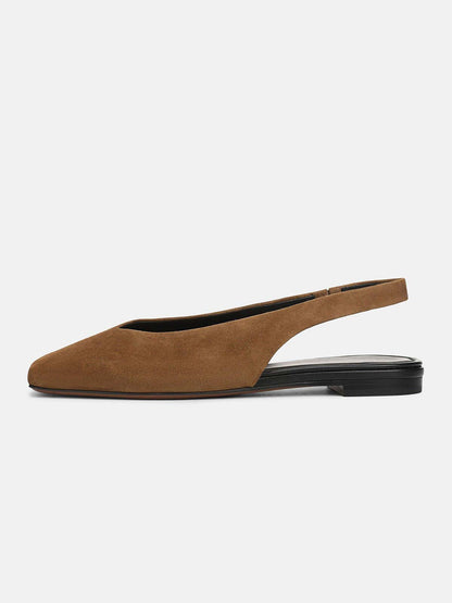 Brown Faux Suede Square-Toe Chic Back Strap Mules Flats