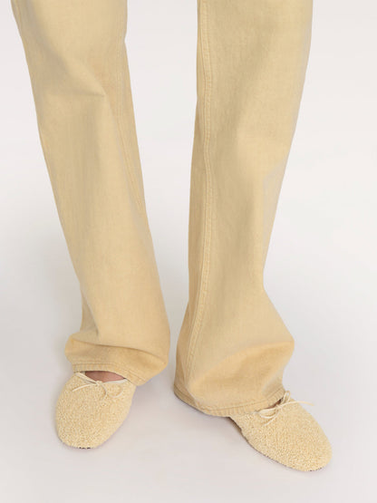 Cream Plush Round-Toe Simple Chic Ballet Flats With Front Bow