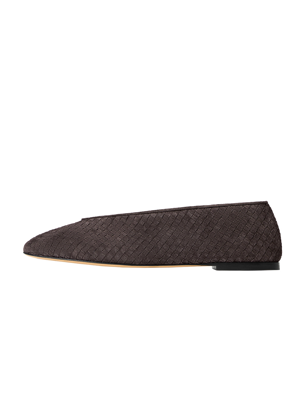 Brown Woven Faux Suede Round-Toe Classic Slip-On Ballet Flats
