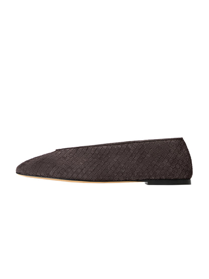 Brown Woven Faux Suede Round-Toe Classic Slip-On Ballet Flats