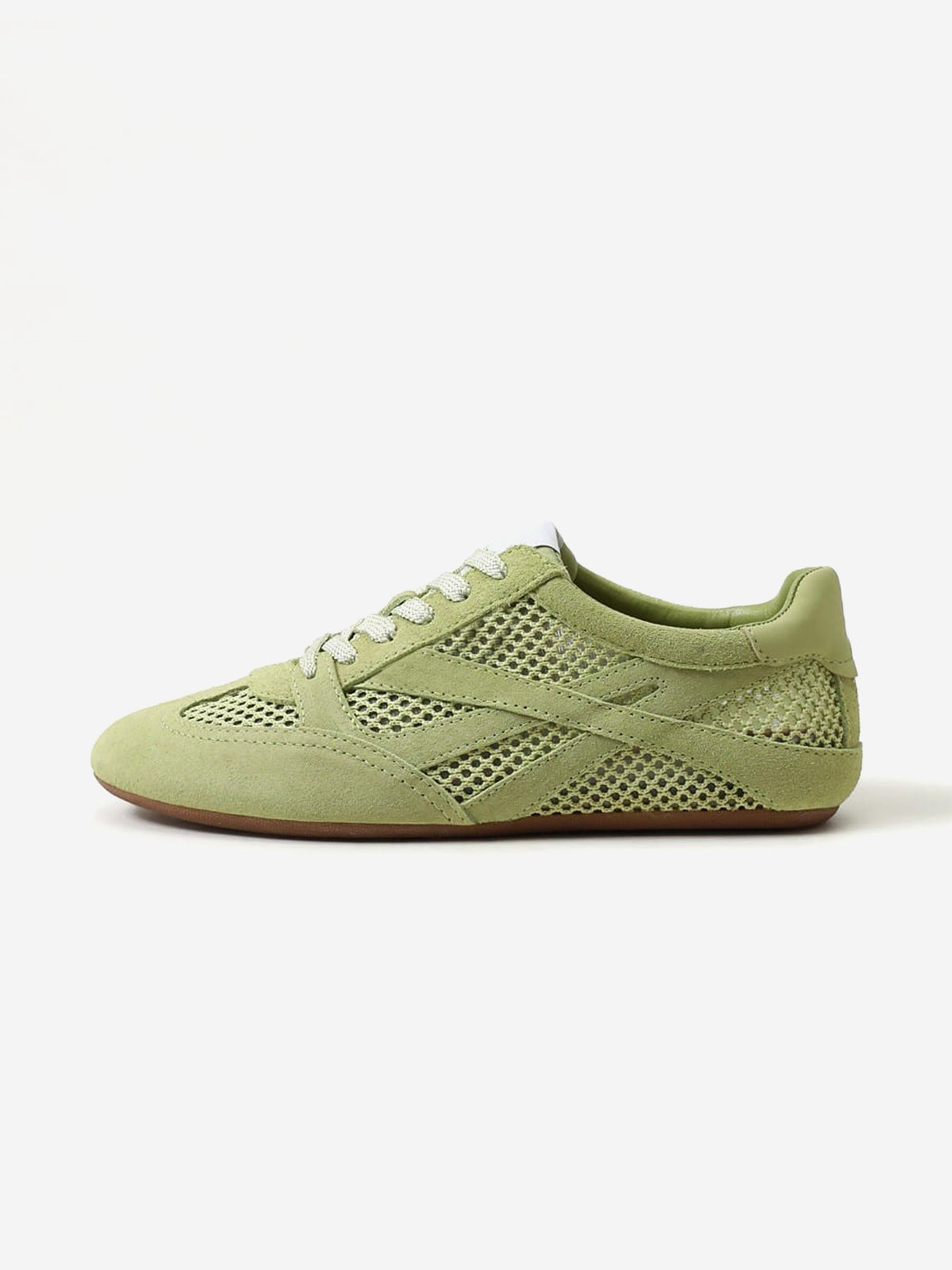 Green Cow Suede And Mesh Round-Toe Chic Lace-Up Flats Sneakers