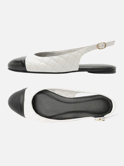 White Round-Toe Buckle Slingback Chic Slip-On Flats