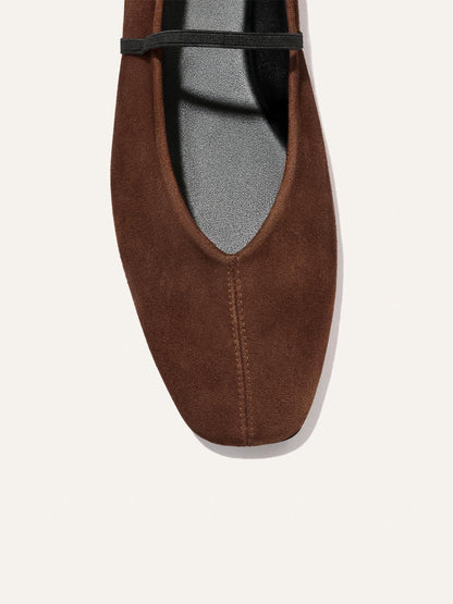 Mary Jane Square-Toe Slip-On Chic Ballet Flats - Brown Faux Suede