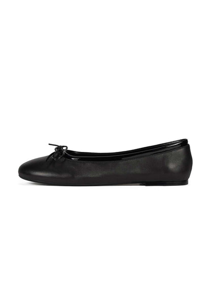 Chic Round-Toe Front Bow Slip-On Ballet Flats - Black