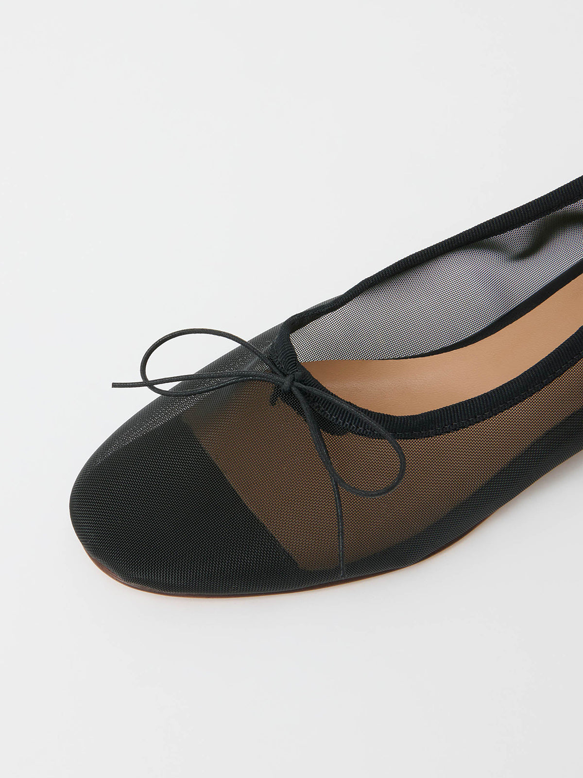 Black Mesh Round-Toe Simple Chic Ballet Flats With Front Bow