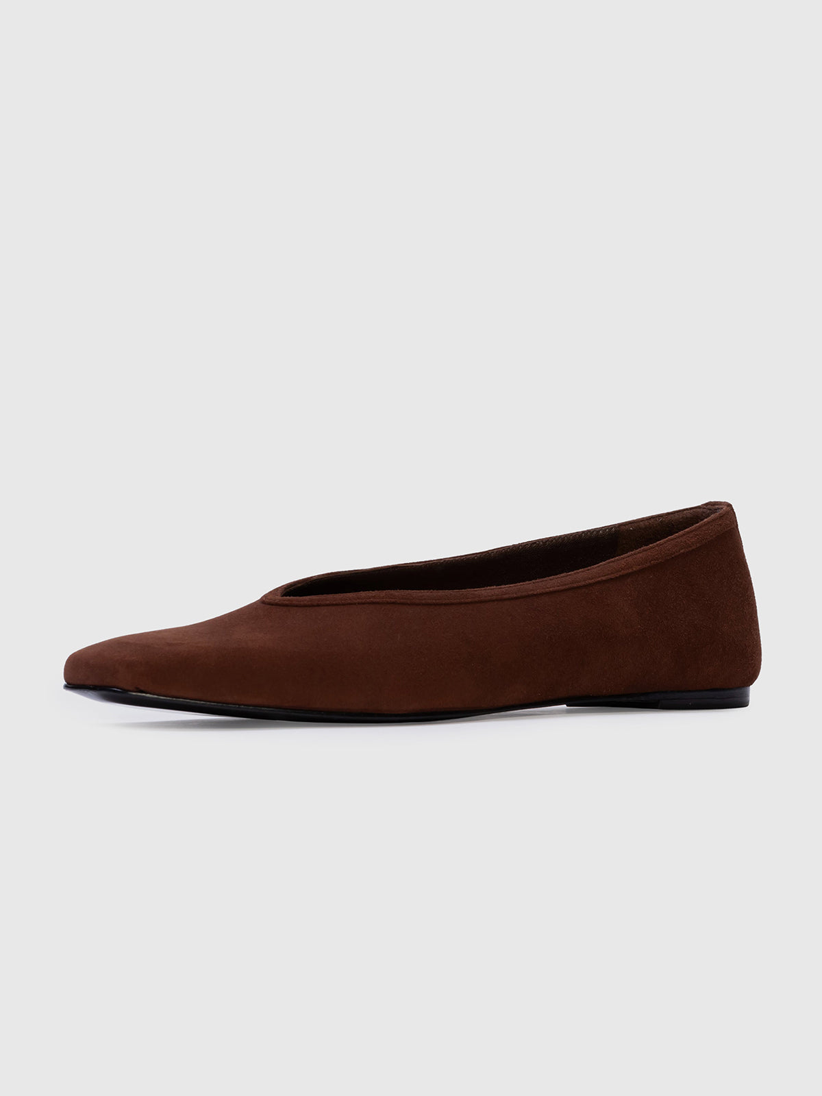 Brown Faux Suede Square-Toe Sleek Chic Ballet Flats