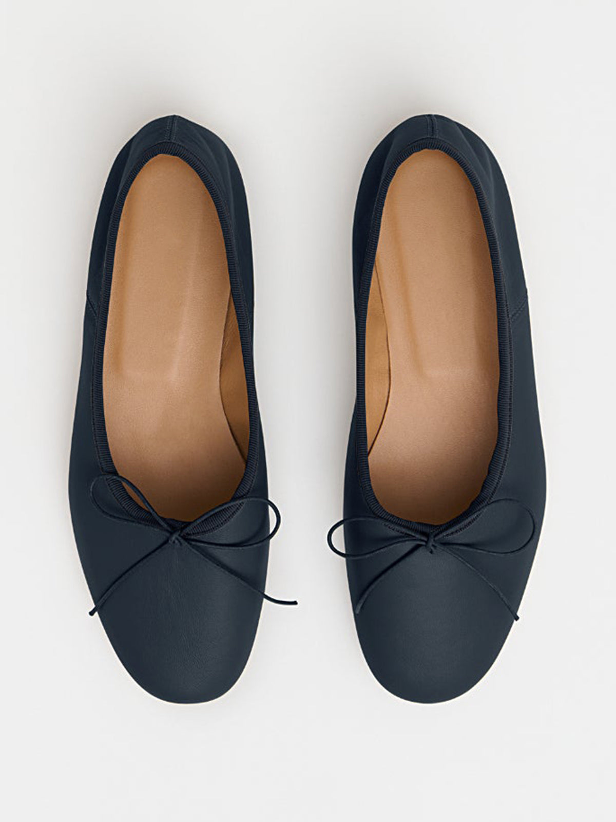 Navy Round-Toe Simple Chic Ballet Flats With Front Bow
