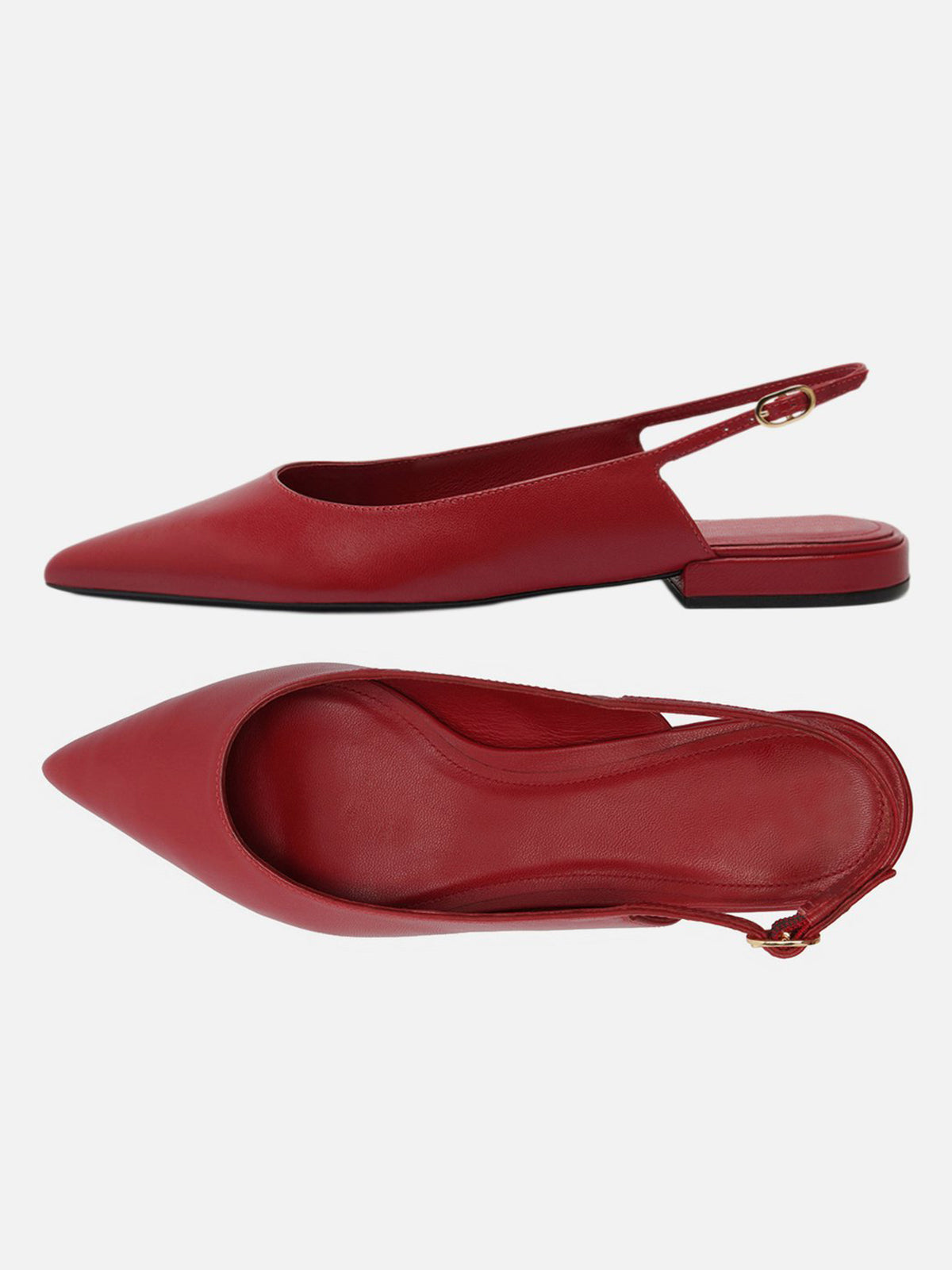 Red Pointed-Toe Buckle Slingback Chic Slip-On Flats