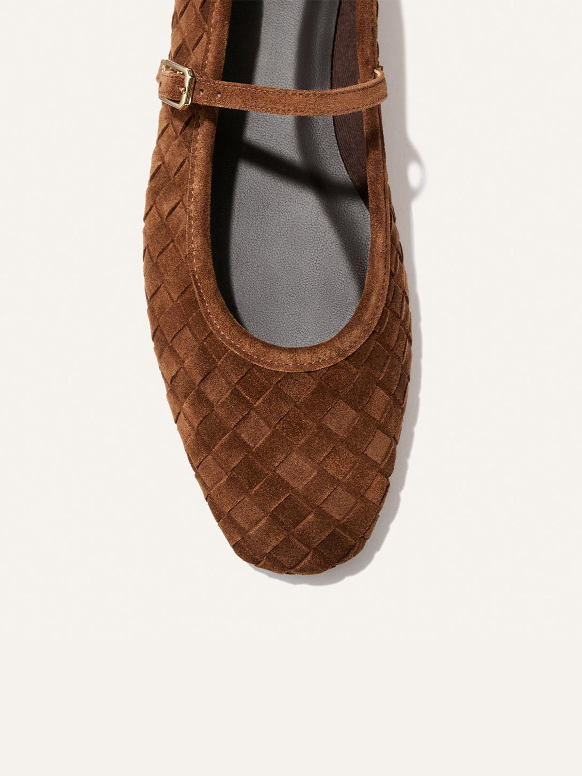 Brown Woven Faux Suede Square-Toe Mary Jane Chic Ballet Flats