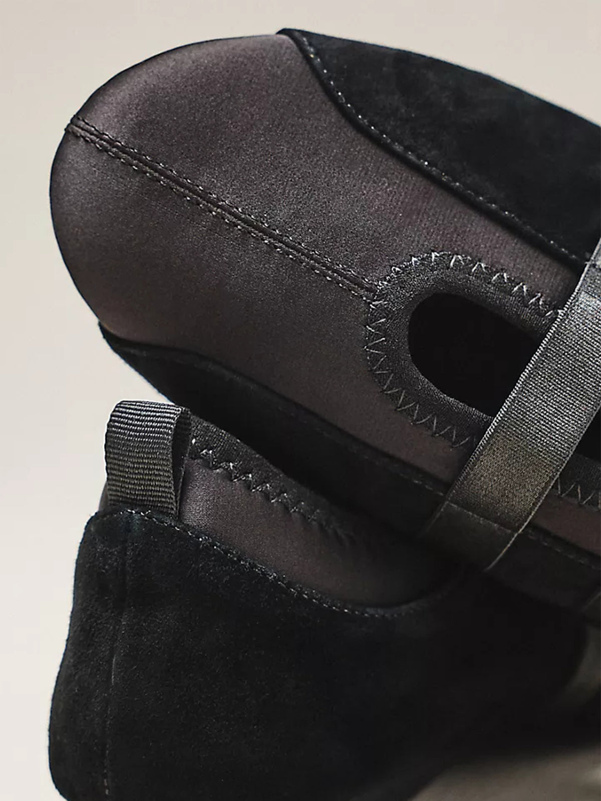 Black Faux Suede And Satin Round-Toe Double Middle Strap Sporty Ballet Sneakers