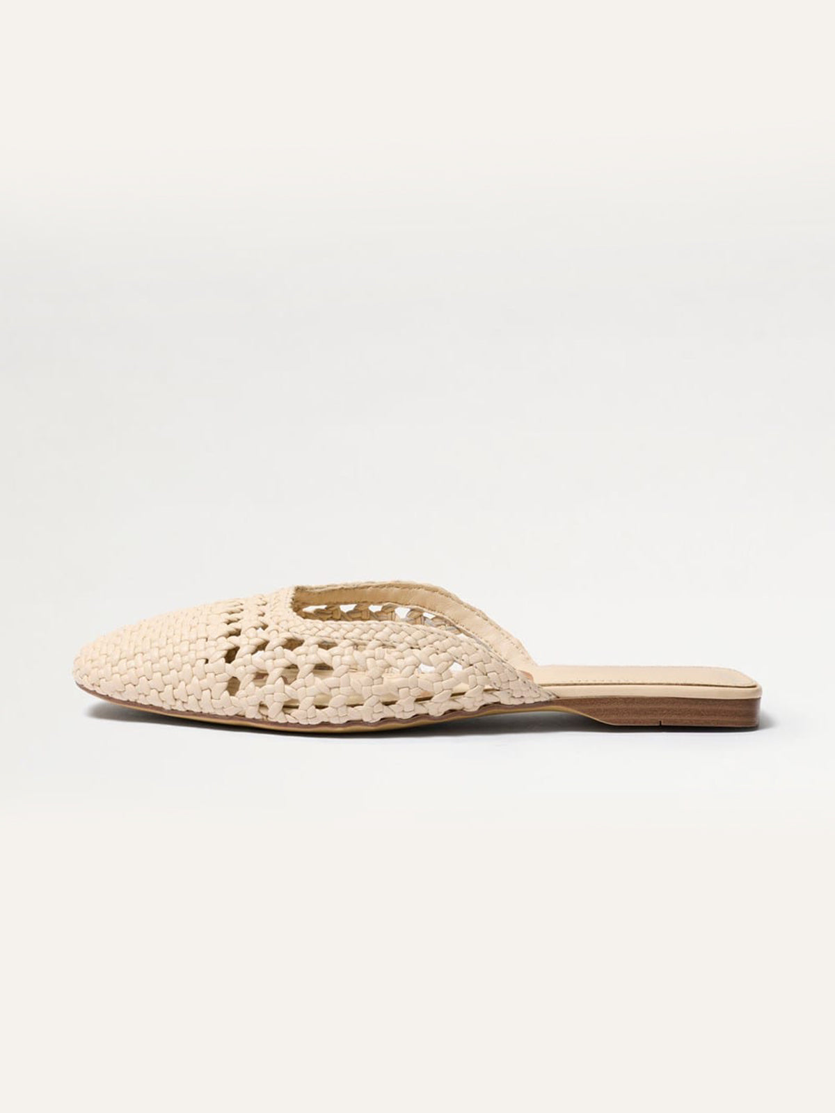 Woven Vegan Leather Square-Toe Cutout Backless Flats - Bone