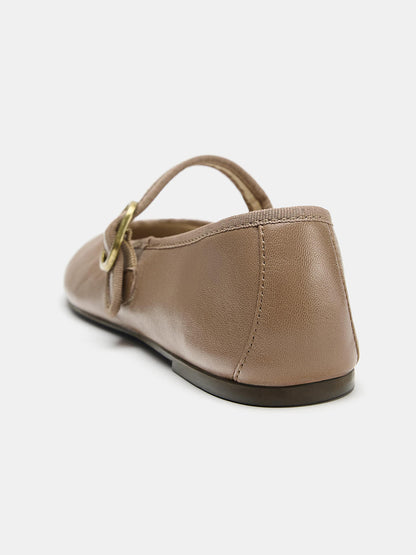 Taupe Round-Toe Slip-On Sleek Ballet Flats