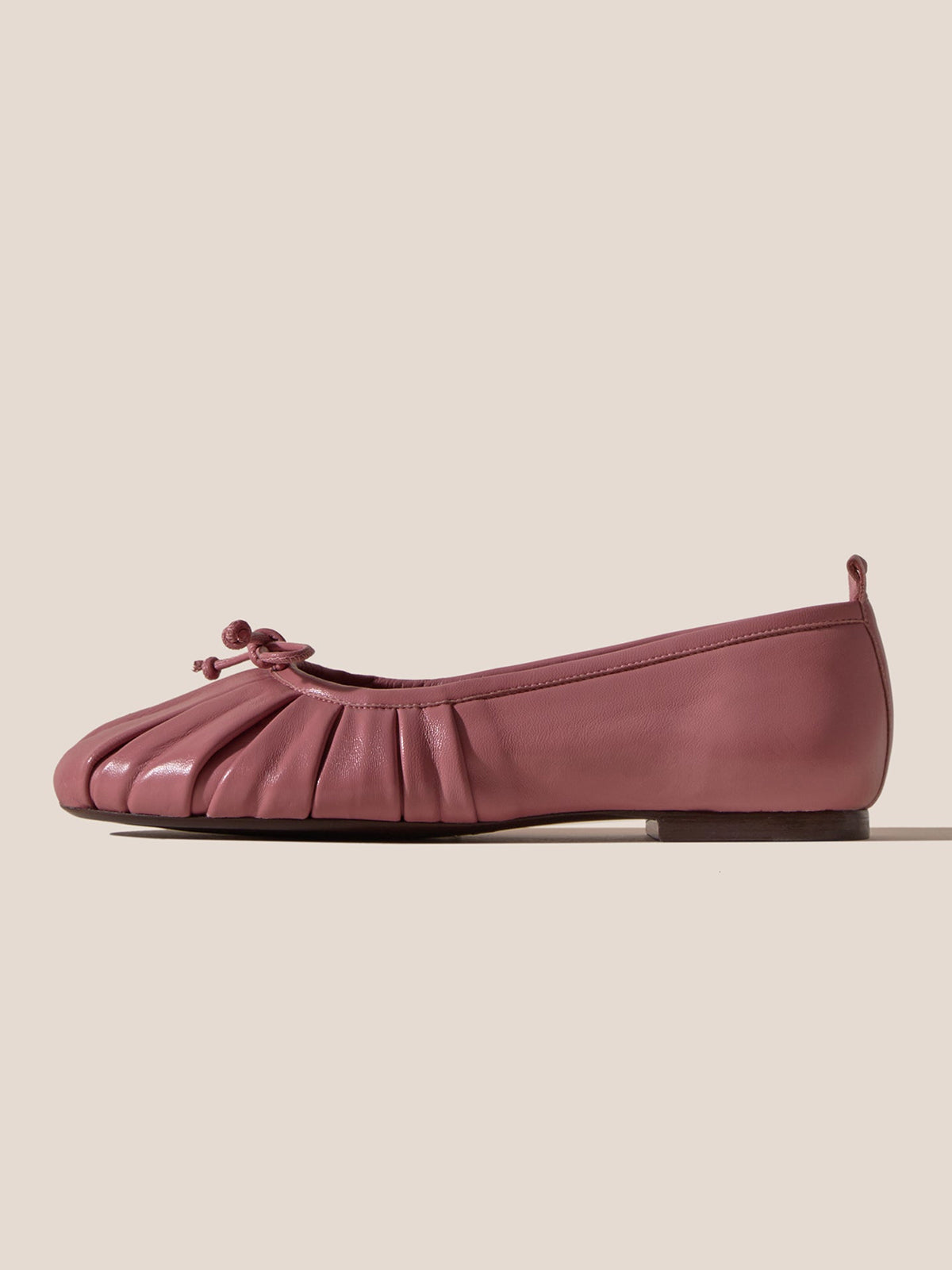 Rose Pink Round-Toe Front Bow Slip-On Pleated Flats