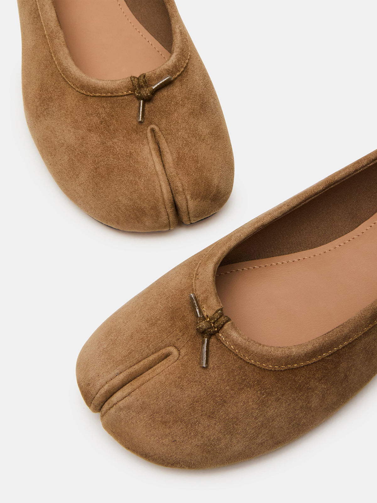 Brown Faux Suede Split-Toe Slip-On Ballet Flats