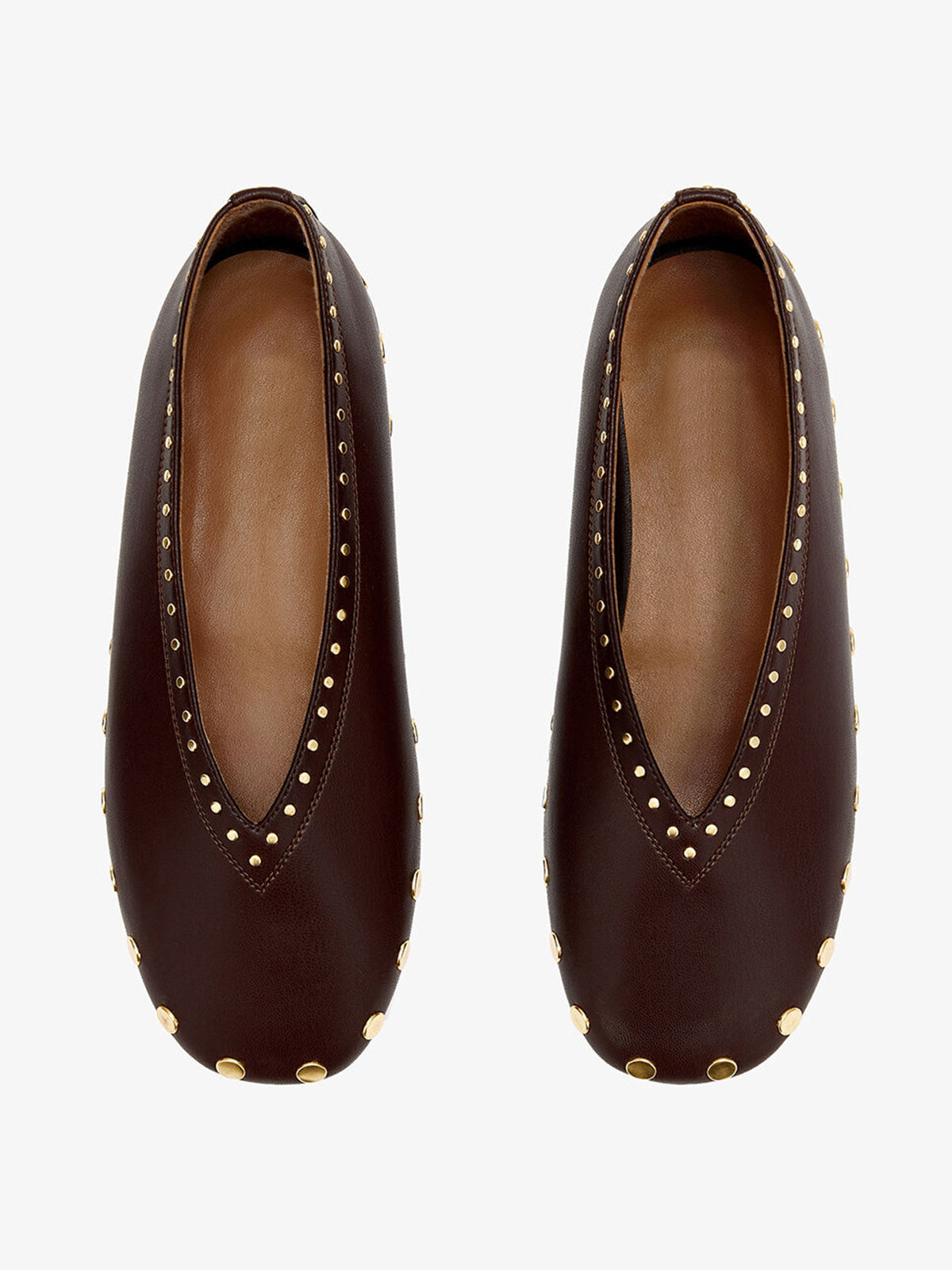 Coffee Square-Toe Side Studs Slip-On Ballet Flats