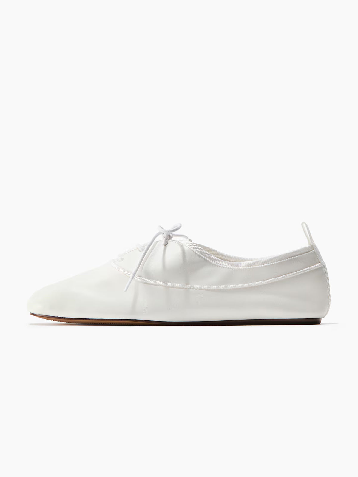 White Square-Toe Chic Lace-Up Slip-On Ballet Flats