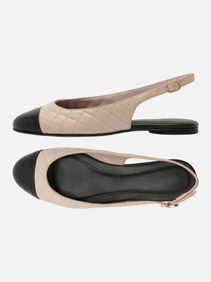 Beige Round-Toe Buckle Slingback Chic Slip-On Flats