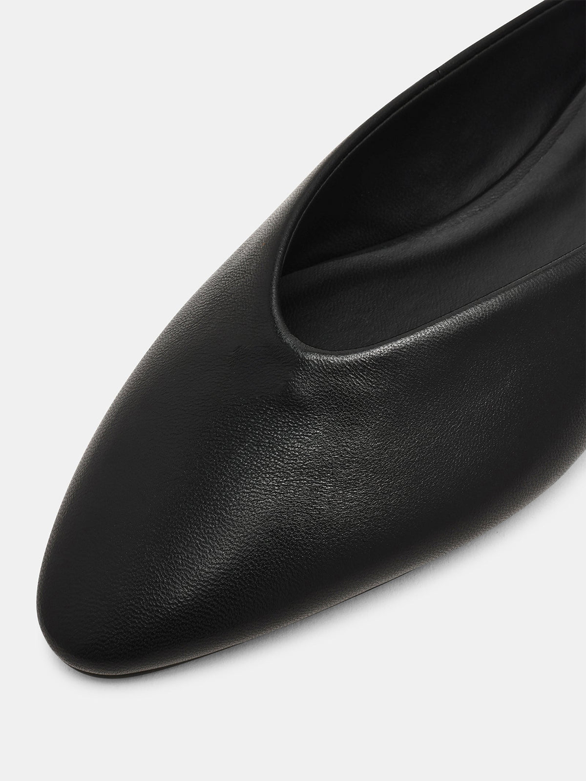 Black Pointed-Toe Backless Simple Slip-On Flats