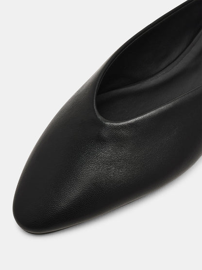 Black Pointed-Toe Backless Simple Slip-On Flats
