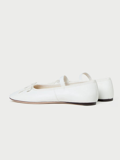 White Vegan Leather Round-Toe Mary Jane Front Bow Ballet Flats