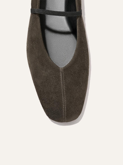 Mary Jane Square-Toe Slip-On Chic Ballet Flats - Dark Coffee Faux Suede
