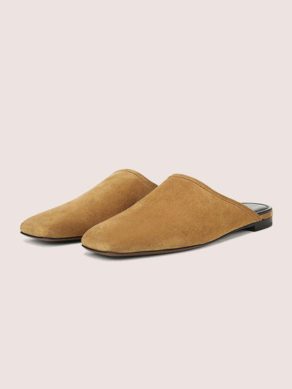 Honey Faux Suede Square-Toe Chic Backless Simple Flats