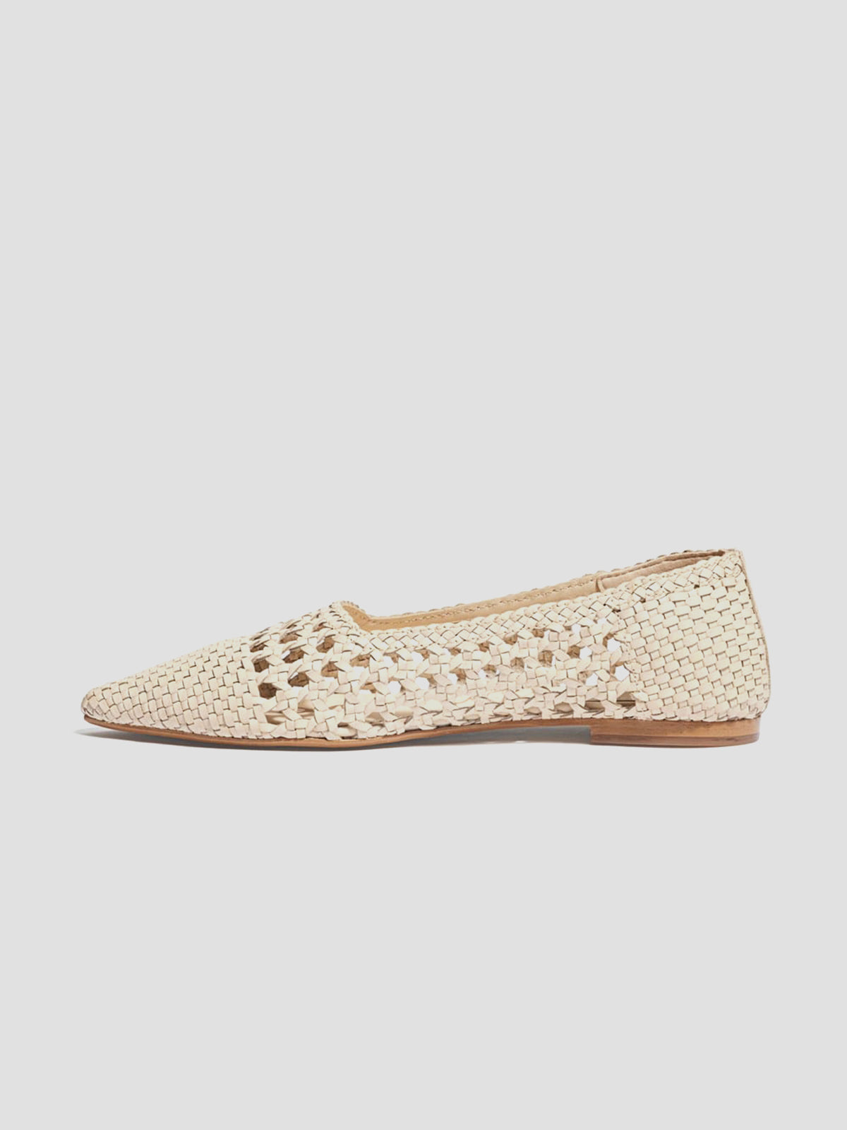 Bone Woven Vegan Leather Pointed-Toe Cutout Slip-On Flats