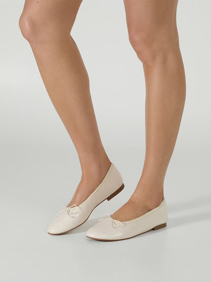 Ivory Round-Toe Chic Front Bow Slip-On Ballet Simple Flats