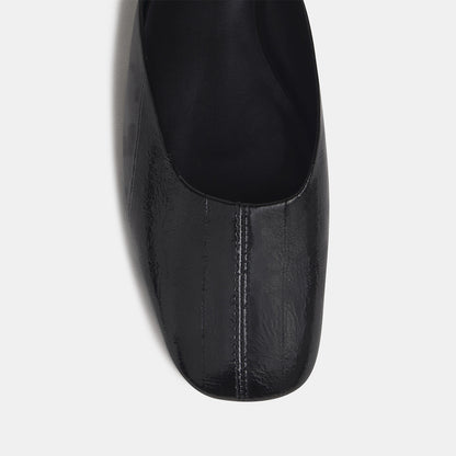Slip-On Square-Toe Backless Mules Flats - Patent Black