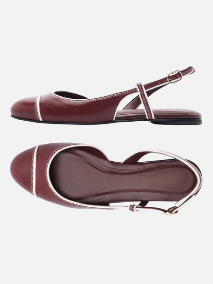 Red Round-Toe Buckle Back Strap Chic Slip-On Flats