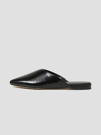 Black Almond-Toe Backless Simple Slip-On Flats