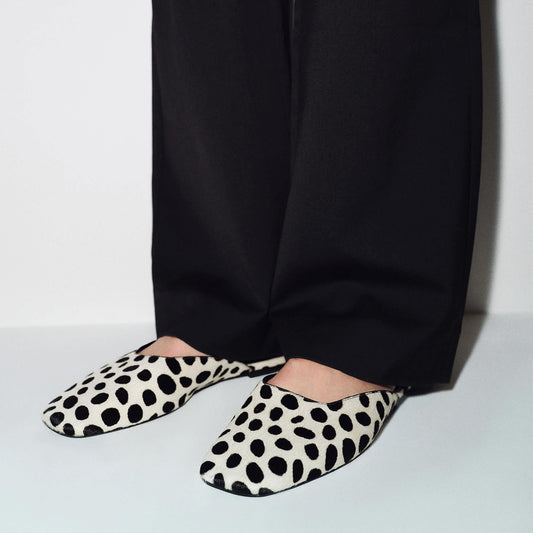 Slip-On Square-Toe Backless Mules Flats - Black And White