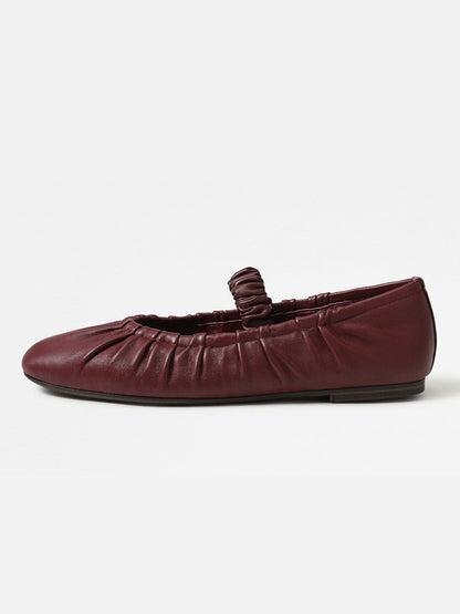 Burgundy Square-Toe Elastic Mary Jane Classic Ballet Flats