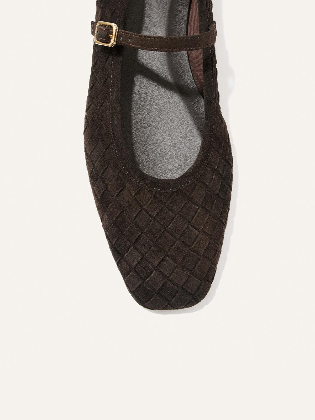 Chocolate Woven Faux Suede Square-Toe Mary Jane Chic Ballet Flats