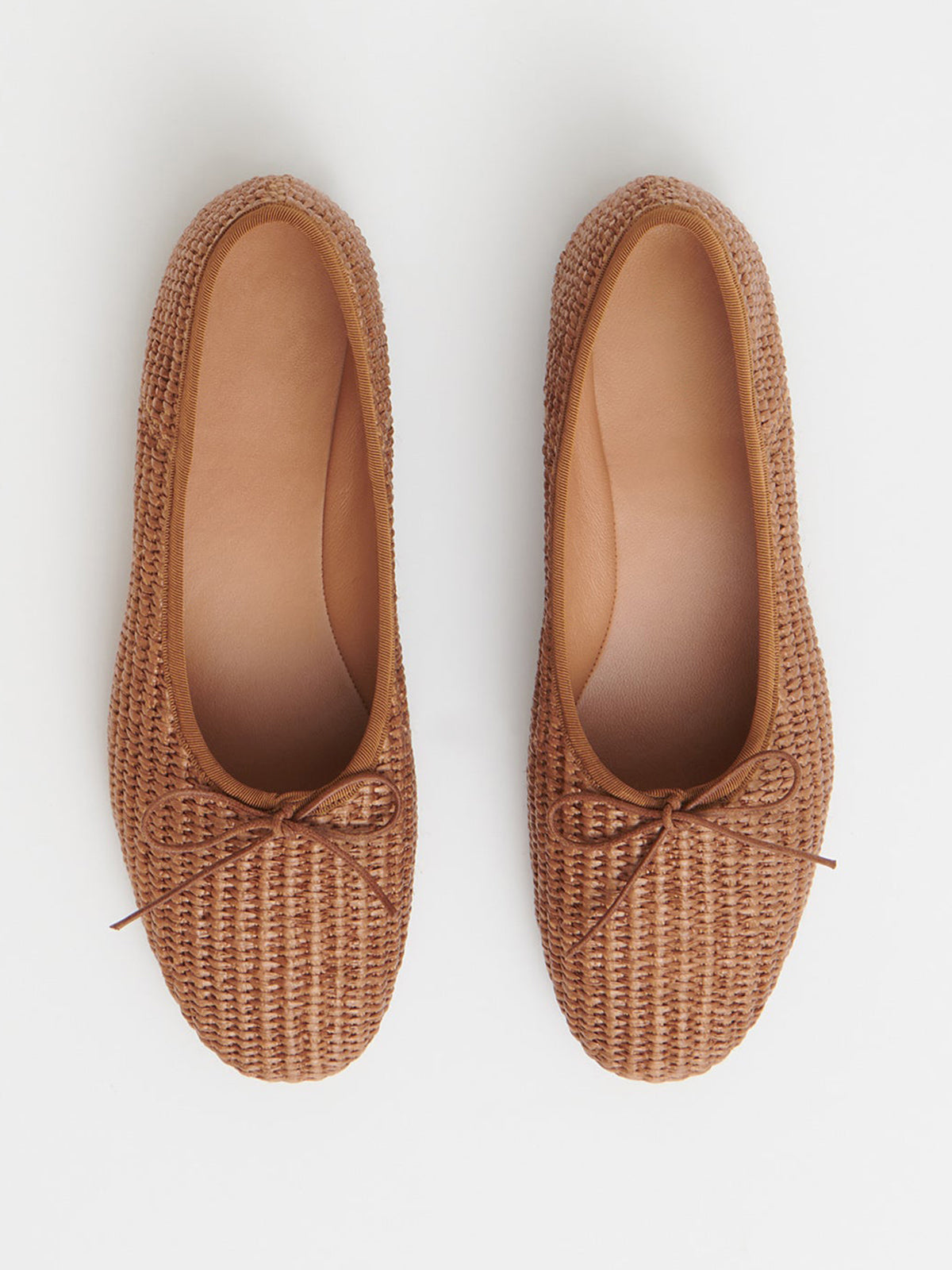Brown Woven Round-Toe Simple Chic Ballet Flats With Front Bow