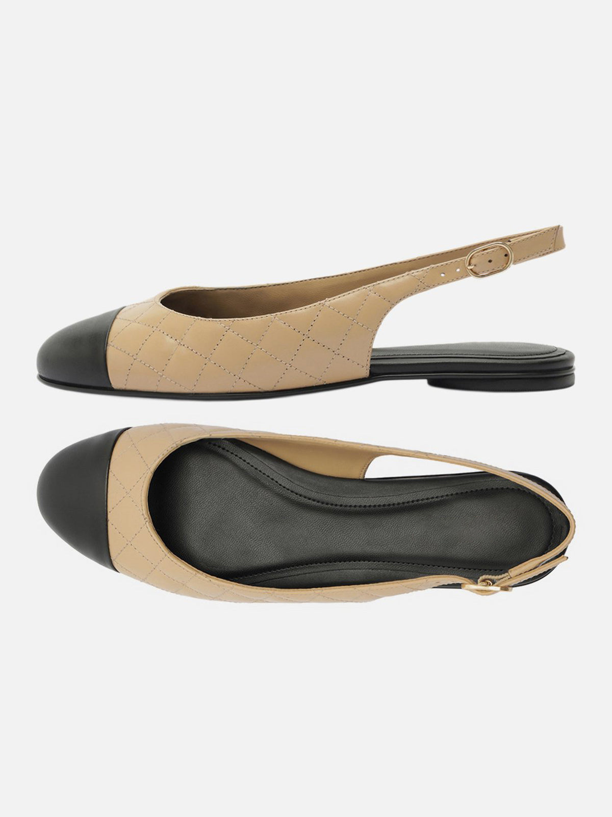 Tan Round-Toe Buckle Slingback Chic Slip-On Flats