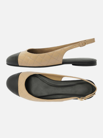 Tan Round-Toe Buckle Slingback Chic Slip-On Flats