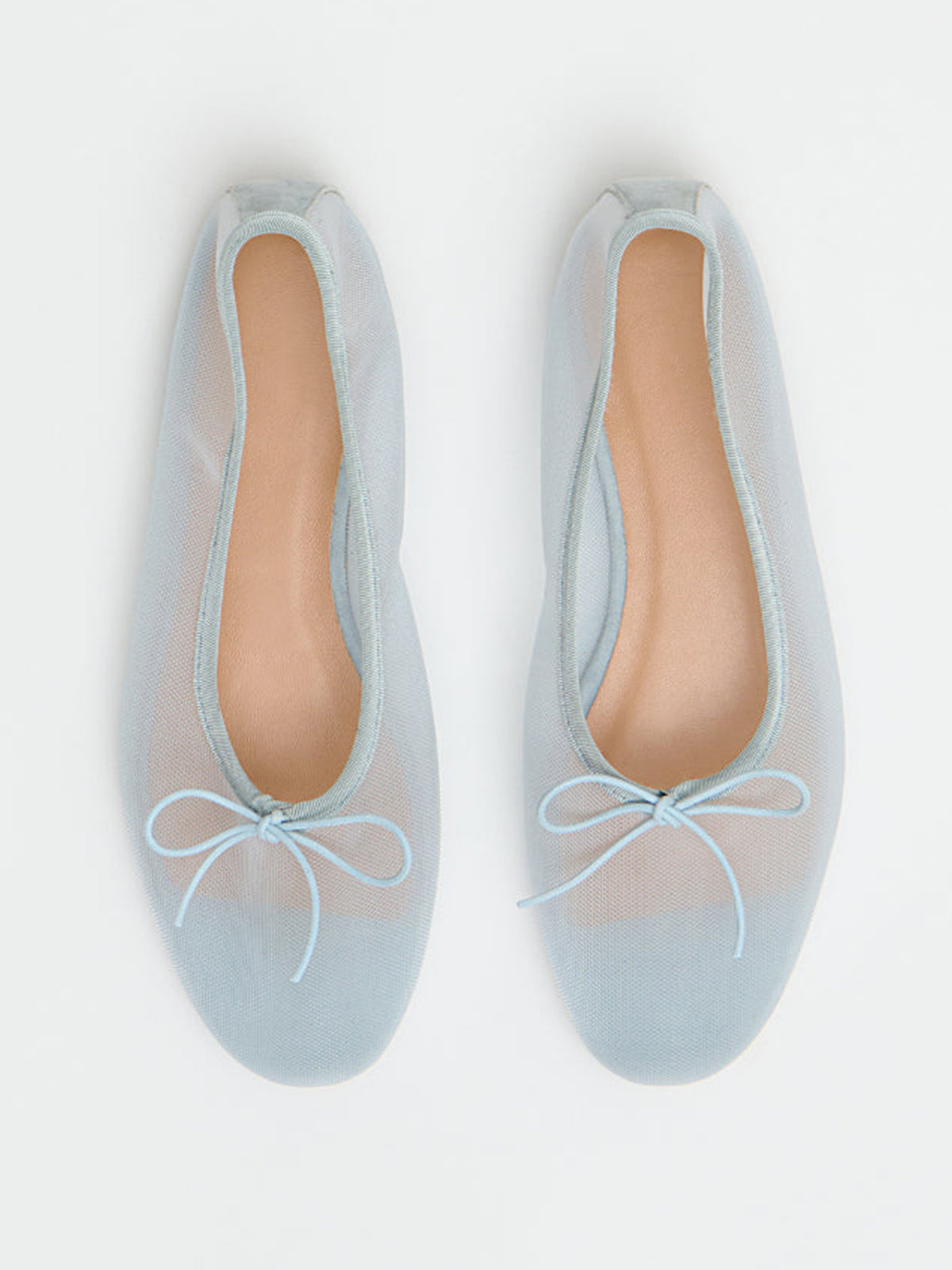 Blue Mesh Round-Toe Simple Chic Ballet Flats With Front Bow