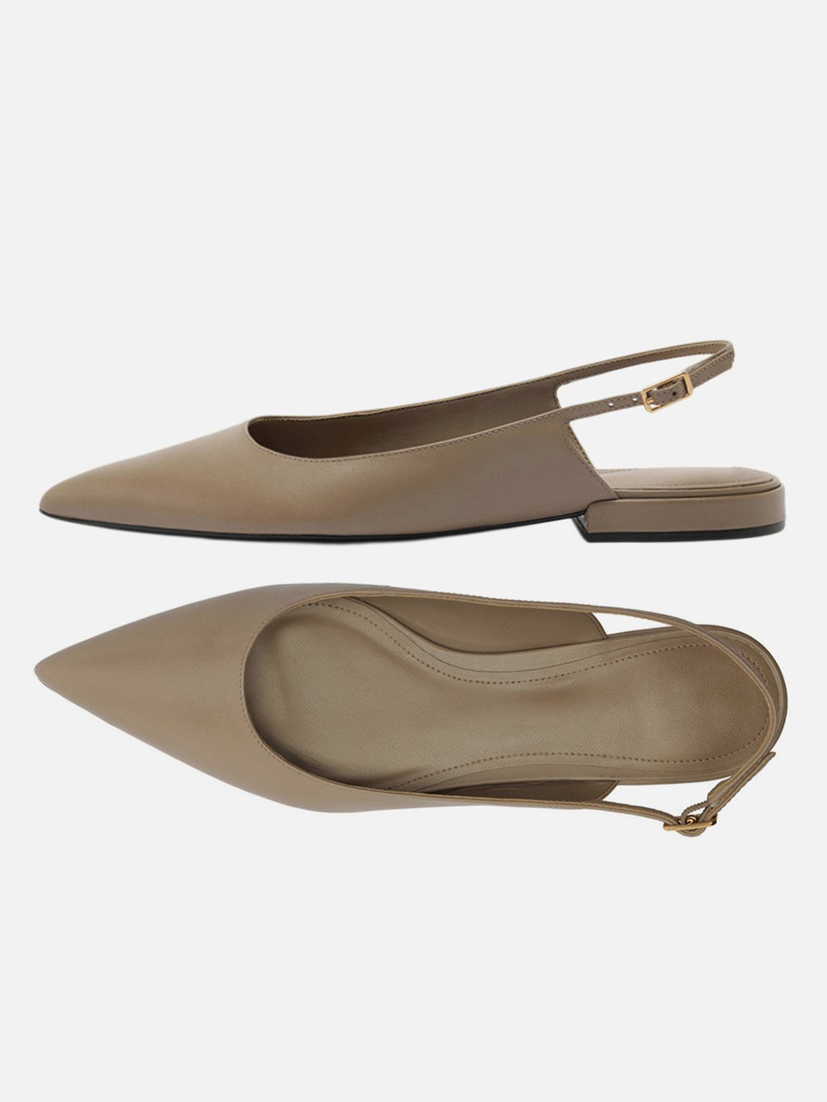 Gray Pointed-Toe Buckle Slingback Chic Slip-On Flats